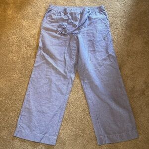 Talbots Linen Blend Easy Drawstring Pant Wide Leg Blue White Engineer Stripe 16